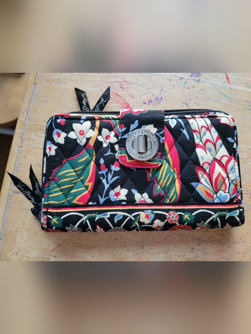 Vera Bradley Opera Versailles Wallet With Clasp, Black, Red, Blue, Cream, Floral